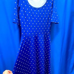 Lularoe Ana Dress, A-line, Maxi, Med, Blue w polka dots, short sleeve